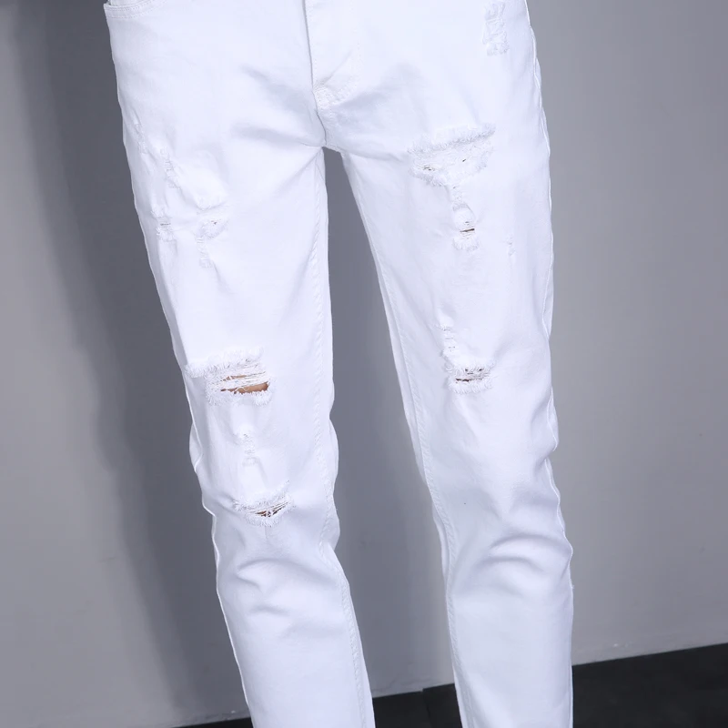 Men Jeans Elastic Stretch Skinny Jeans Korea Ripped Designer Hip Hop Denim Pants