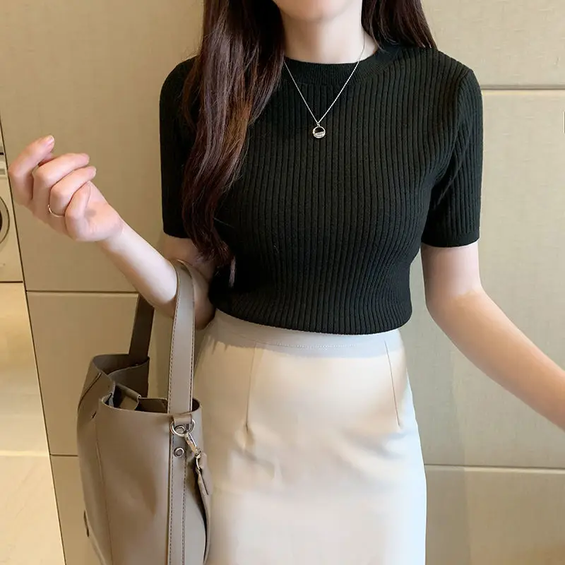 T Shirts Basic Party Ropa De Mujer Y2k Tops Harajuku Women Fashion Clothing Streetwear Casual O Neck Purple Summer Knitted Tees