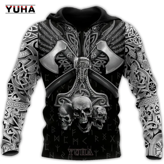 Generisch Sweat à Capuche Viking Pour Homme, Longueur Moyenne, Noir