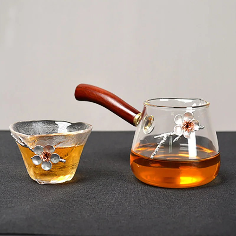 Glass Tea Infuser Pot, Heat Resistant Teapots Cup with Wood Handle, Kung Fu Puer, Drinkware, Tea Service, Office, Home Kettle