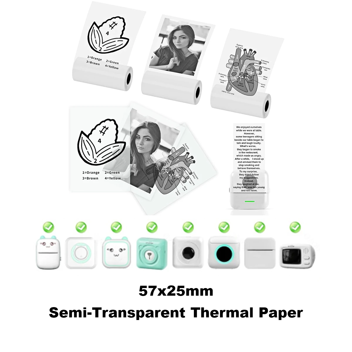 57x25mm 열 접착 필름 롤 - 휴대용 포토 프린터용 투명 방수 스티커