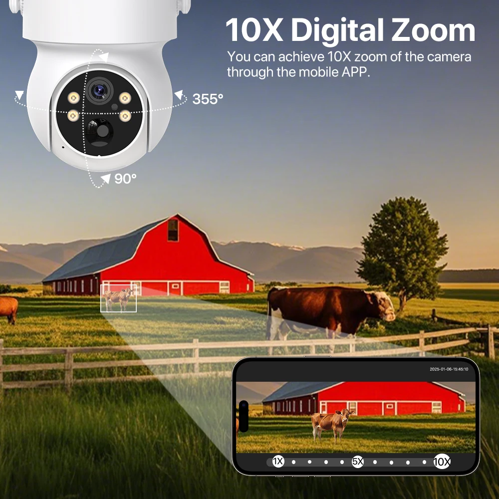 WiFi PTZ Camera Outdoor Wireless 10X Zoom Solar IP Camera 4MP Built-in Battery Video Surveillance Camera Long Time Standby iCsee 2