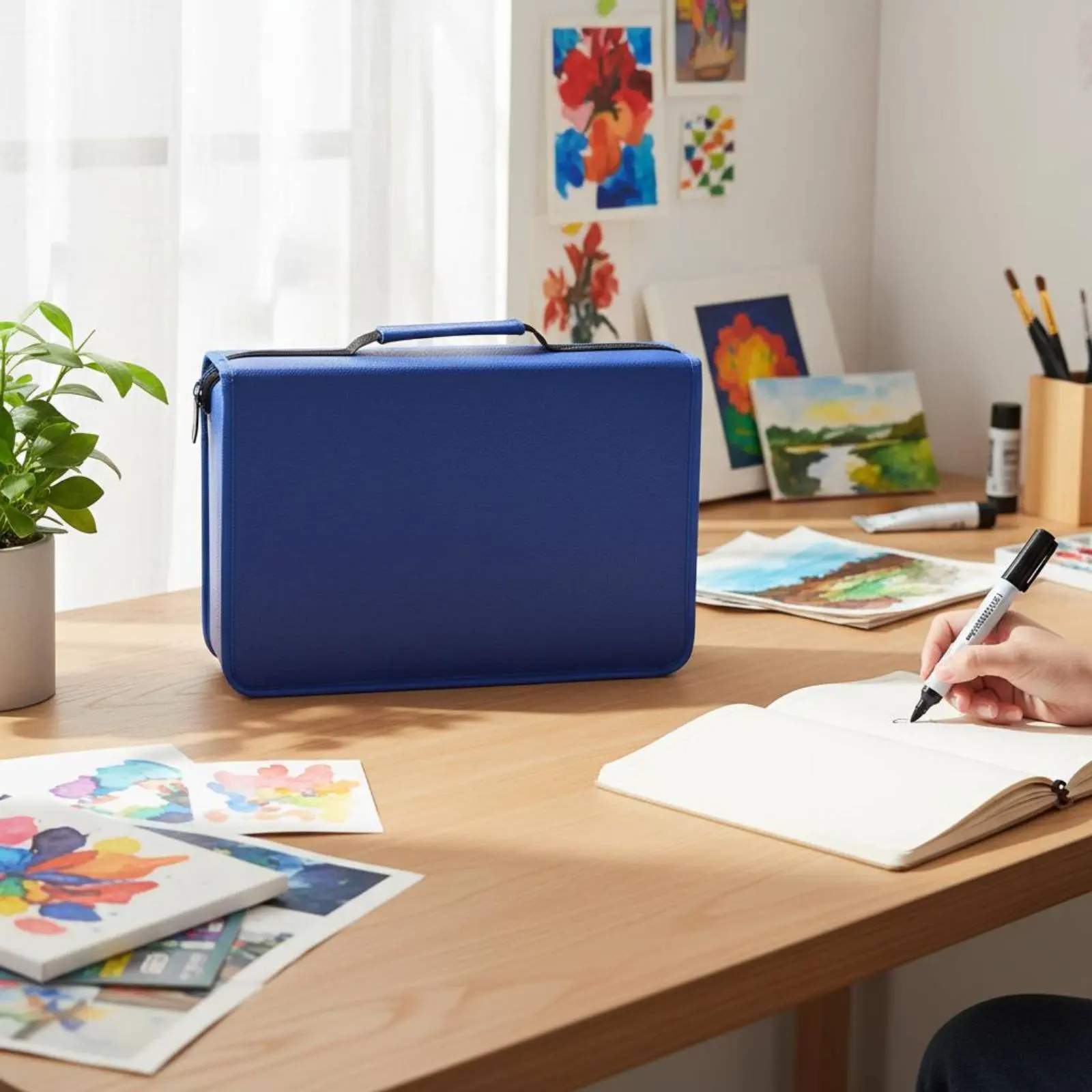 대용량 마커 케이스 이중 지퍼 잠금 다층 마커 정리함 휴대용 미술 용품 가방 디자이너용 방수