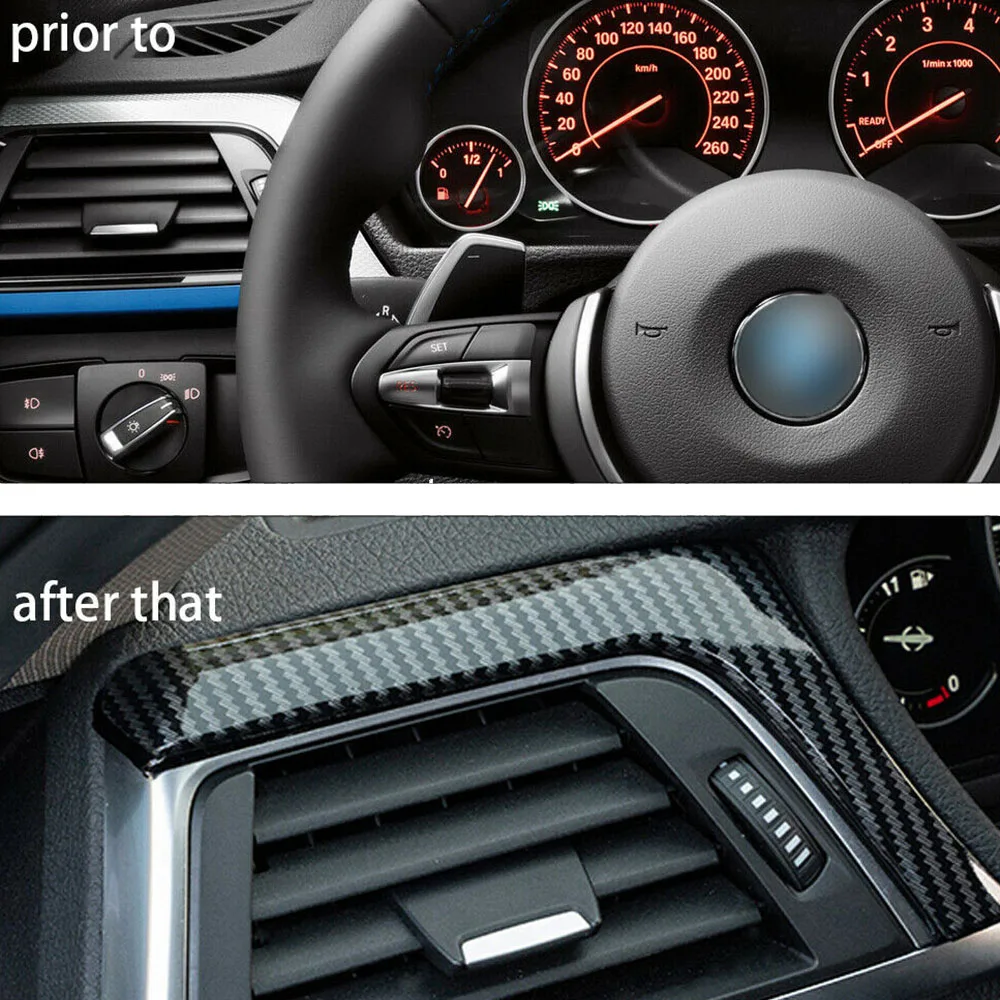 Carbon Fiber Central Dashboard Strip Trim Left Air Vent Outlet Cover Trim For BMW 3 4 Series F30 F31 F32 F34 2013-