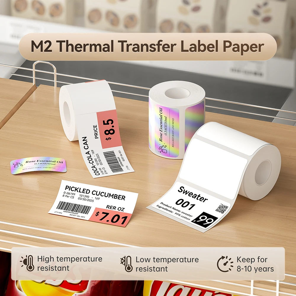 M2 Thermal Transfer Label Paper 2Rolls Scratch-resistant Adhesive Sticker Enduri