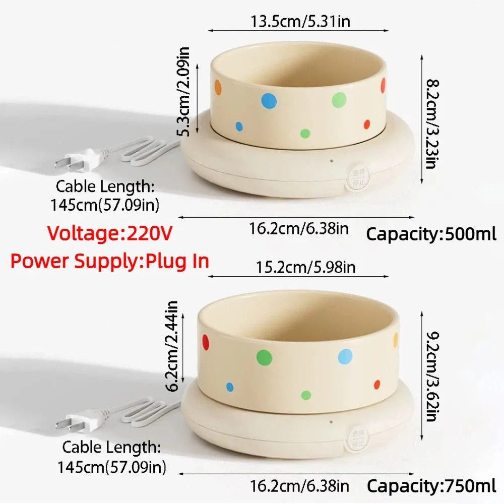 Ceramic Pet Heated Water Bowl Temperature Adjustable Noiseless Self-Heating Water Bowl Multifunction Non-slip