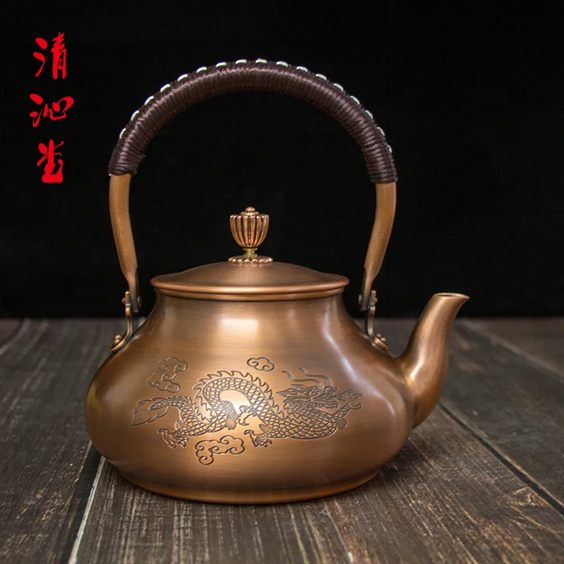 

Dragon antique copper teapot uncoated water boiler gift teapot heatable coffee pot hip flask