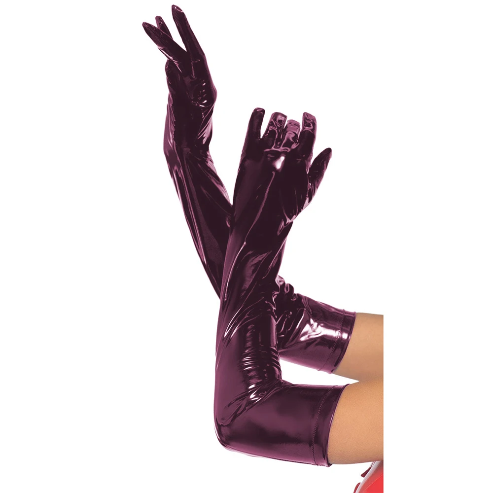 VOIV Vrouwen Glanzende Faux Lederen Latex Lange Handschoenen Pu