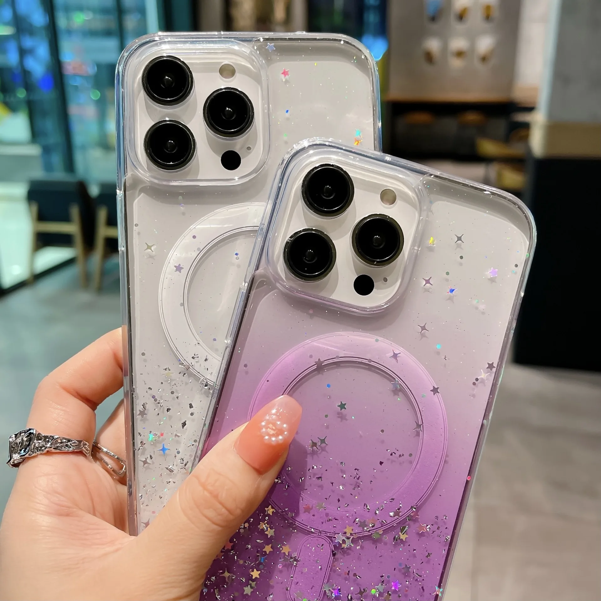 Brokatowe magnetyczne etui na telefon iPhone 15 13 12 Max Plus 15Pro iPhone15 14 Pro Gradientowe cekiny Cover Coque_voghion.com