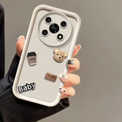 Cute 3D Bear Liquid Silicone Full Coverage Matte Soft Phone Case for Honor X9 5G (White)