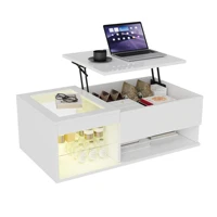 Table basse moderne Fangange avec dessus relevable et éclairage LED RGB, table basse blanche brillante avec tiroir de rangement et vitrine en verre, table multifonctionnelle pour salon 100x55x35cm 8