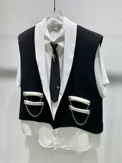 Fashion Trendy Male High-End Men's Suit Vest 2024 Spring Summer New Casual Rhinestone Chain Blazer Vests Loose Sleeveless Tops
