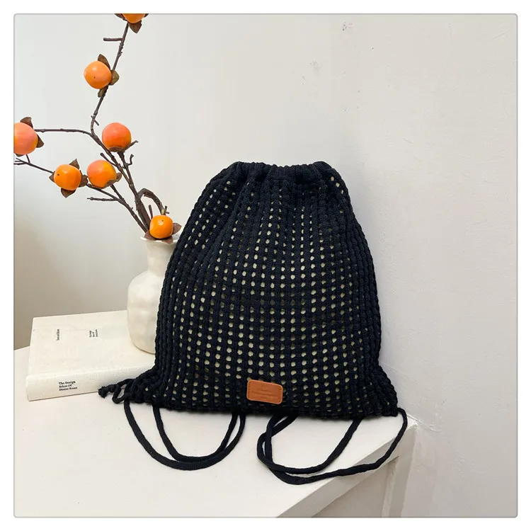 Trendige gewebte Tasche mit Kordelzug, großes Fassungsvermögen, hohles Design, praktischer Rucksack für Pendeln und Einkaufen – Detail 21