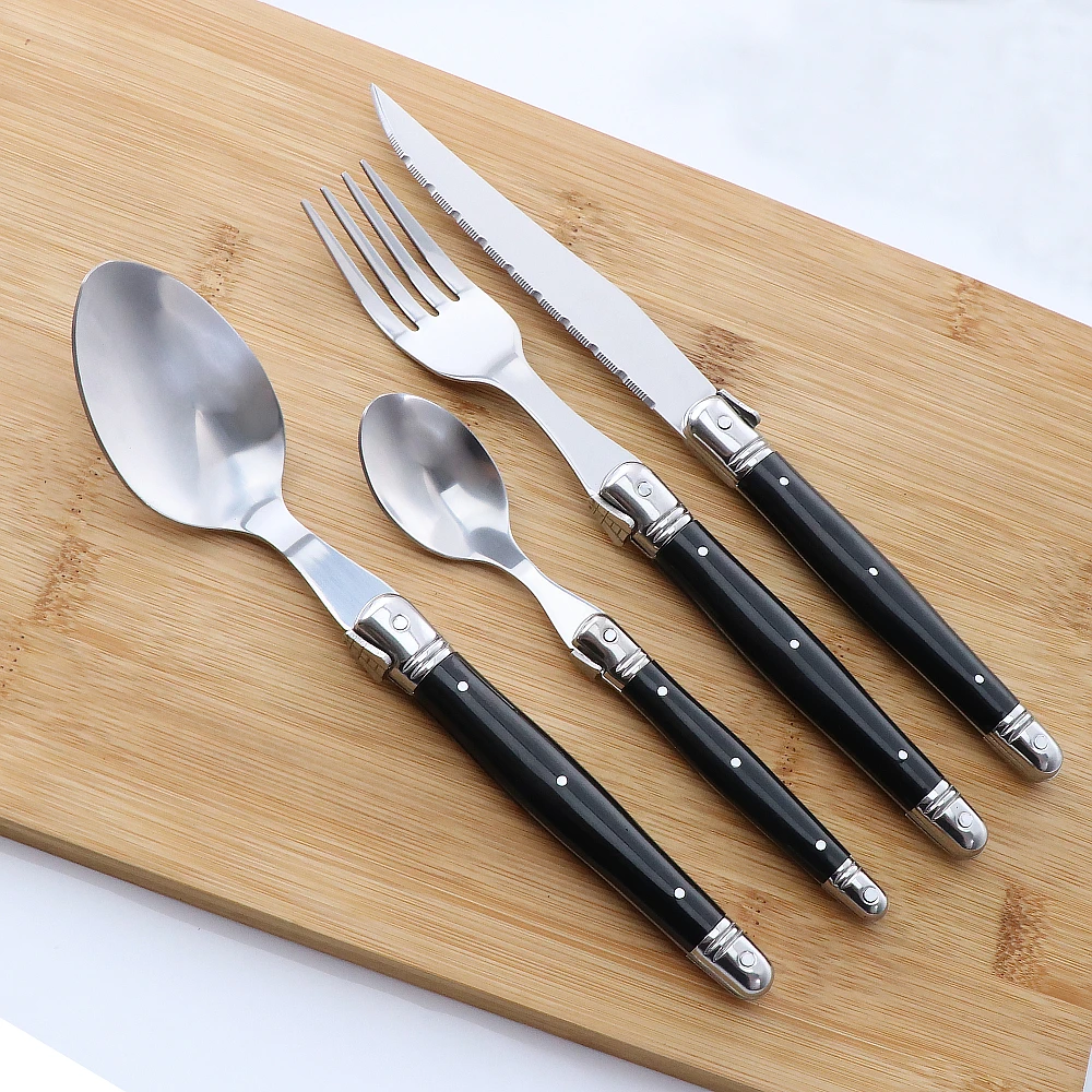 

Jaswehome 4piece Laguiole Cutlery Set Stainless Steel Steak Knives Forks Soup Spoons Teaspoons Dinnerware Utensils