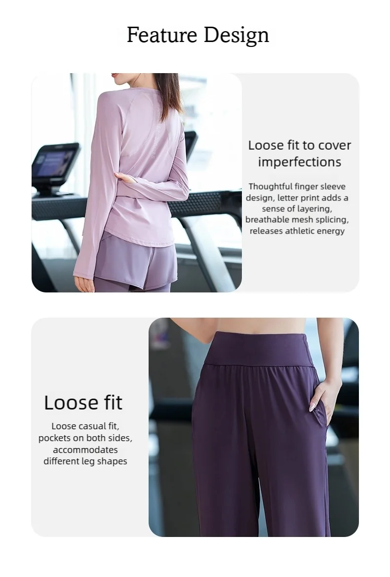 DRUR Damen-Laufset mit lockerer Passform, 2-teiliges Sportbekleidungs-Outfit, langärmelig, Fitnessstudio, Top, Jogginghose, Anzug, Herbst und Winter, neue Sportbekleidung – Detail 4