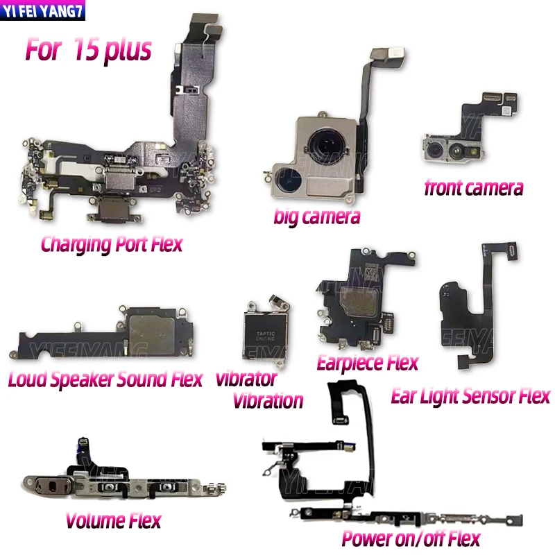 Originale Power Volume Flex Charging Flex Auricolare Radar Di Prossimità Lidar Telecamera Posteriore Piccola Fotocamera Altoparlante Per Iphone 15Plus