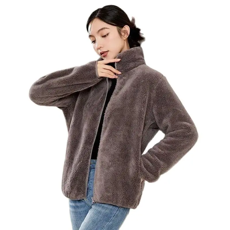 

Fashion Polar Fleece Hairy Coat Female Thickened Autumn Winter Outdoor Casual Women's Jacket Stand-Up Collar Hoodie Sportswear