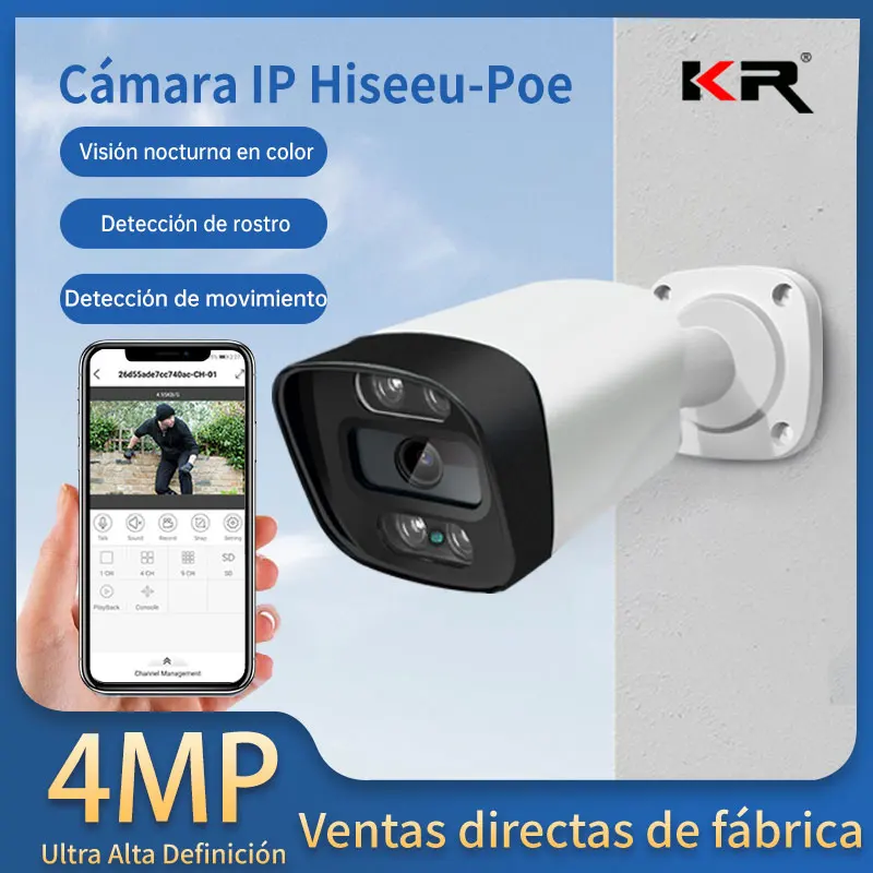KR POE IP 카메라, 야외 나이트 비전, 모션 감지, 양방향 인터콤, H.265 + ONVIF 비디오 감시 오디오 레코드, 4K, 8MP