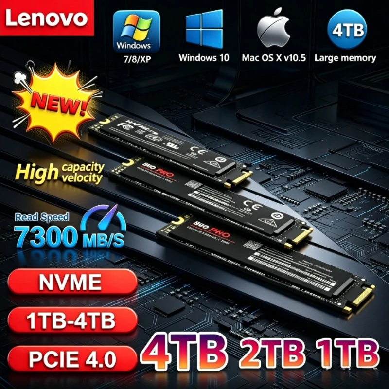 레노버 980Pro 990Pro 게이밍 SSD 7400MB/s 고속 1TB 2TB NVMe PCIe 4.0 M.2 2280 노트북 데스크탑용 내장 드라이브