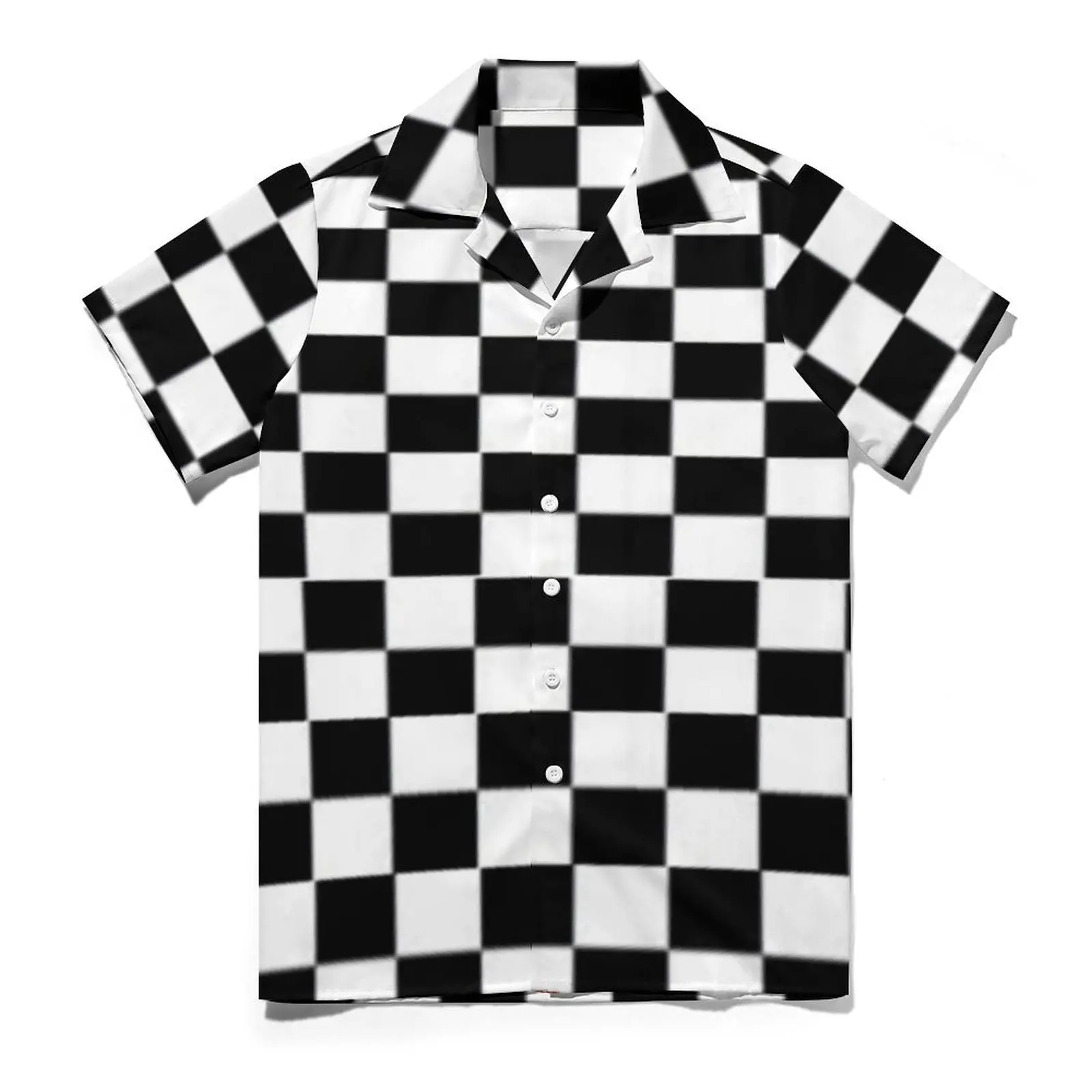 

Hawaiian Shirt Vacation Retro Plaid Blouses Black and White Checkerboard Vintage Casual Shirts Male Short-Sleeve Plus Size Tops