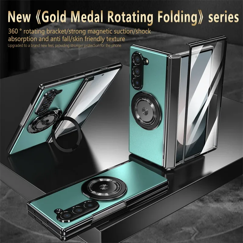 Premium Rotating Magnetic Car Holder Phone Case with Hinge Protection and Metal Alloy Back Cover