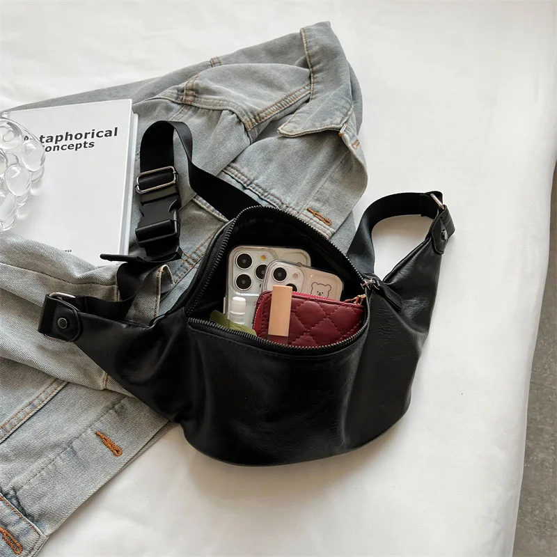 Brand Design Women Chest Bag Black Leather Shoulder Crossbody Bags