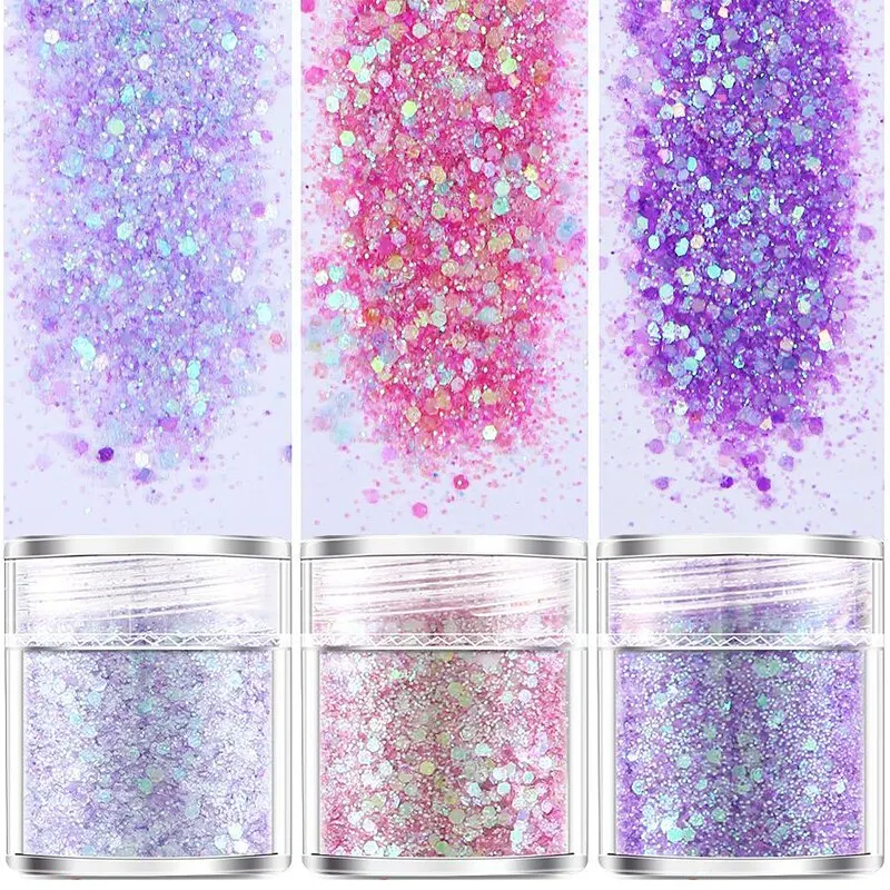 nail art decor Three Pieces Mixed Purple Glitter Flakes Crafts Sparkles Nail Sequins Stickers Accessories