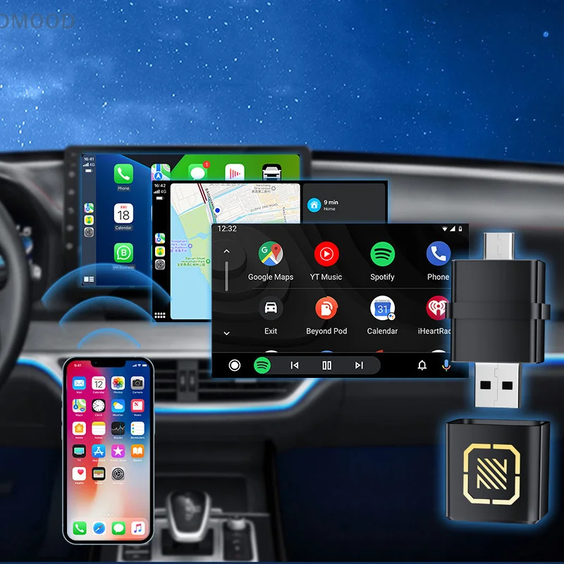 Type-C And USB Dual Interface CarPlay Android Auto Wireless Adapter Portable Dongle Smart Mini Connecting Box Smart System
