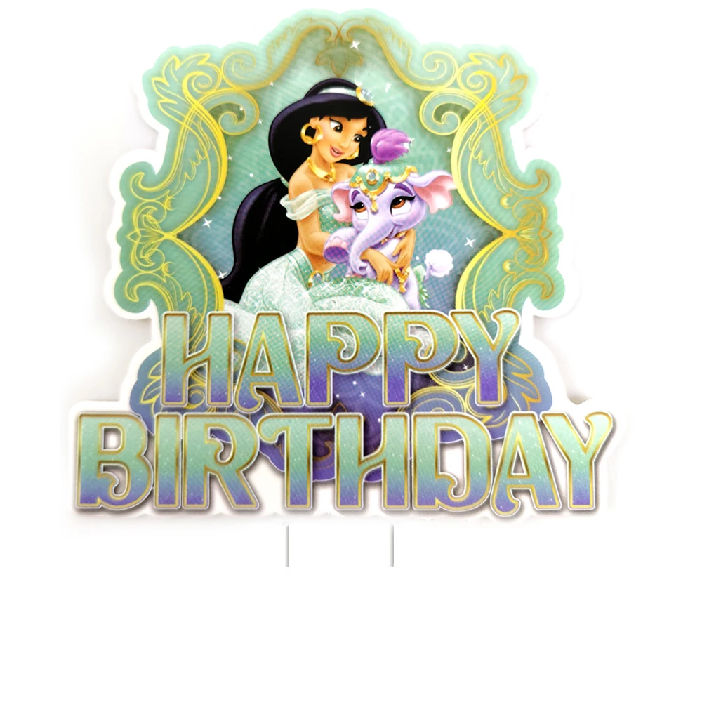 

1pcs/lot Happy Birthday Events Party Baby Girls Favors Disney Jasmine Princess Cake Card Wtih Sticks Decora Cupcake Toppers