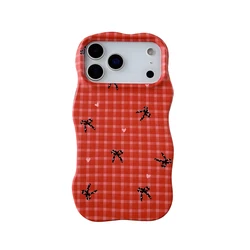 Dual - Function Red Grid Pattern Lattice Shockproof Protective Phone Case with Wave Edges - iPhone 15 (1)