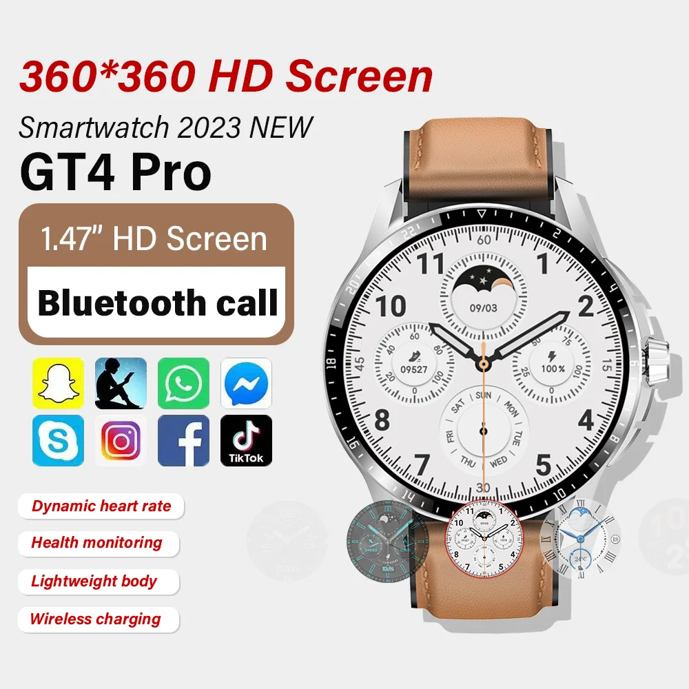 

GT4 Pro ECG Men's Smart Watch Blood Oxygen and Heart Rate Monitoring Women's Watch Bluetooth Call HD Large Screen SmartWatch Nfc
