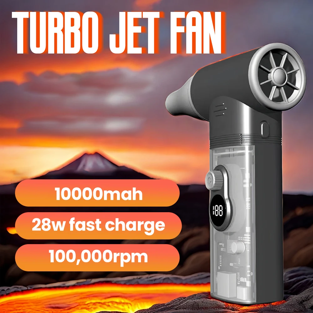 

Mini Turbo Jet Fan Electric Air Blower 100,000 RPM Turbo Fan Dust Cleaner Handheld Duct Fan Brushless Motor 10000mah Power Bank