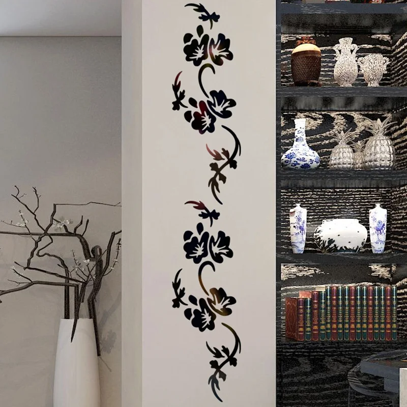 Wall Sticker Mirror Wall Sticker Acrylic Wall Sticker DIY Flower Mirror Wall Stickers Acrylic Decorative 3D Wall Stickers Bedroom TV Background Art Murals Home Decoration