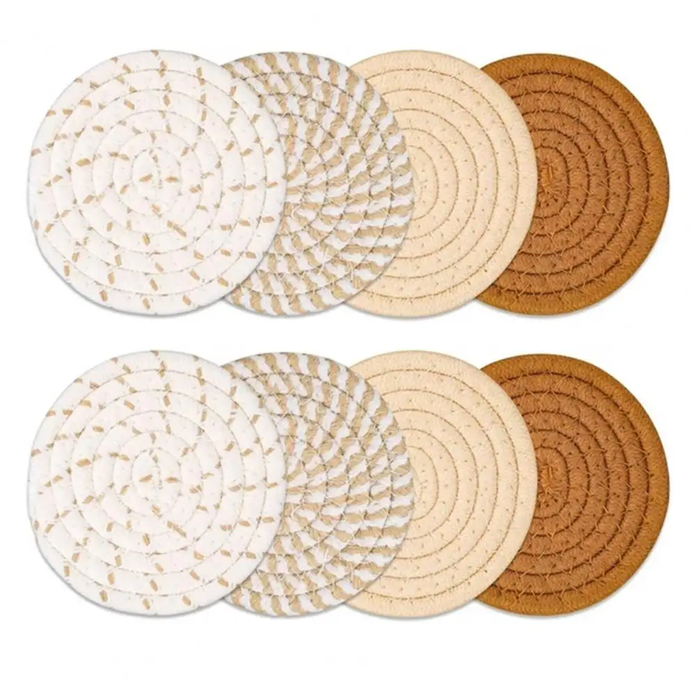 

Natural Cotton Coaster Set Scandinavian Ins Cotton Rope Woven Coasters Placemats Set Heat-resistant Absorbent Coasters Thickened