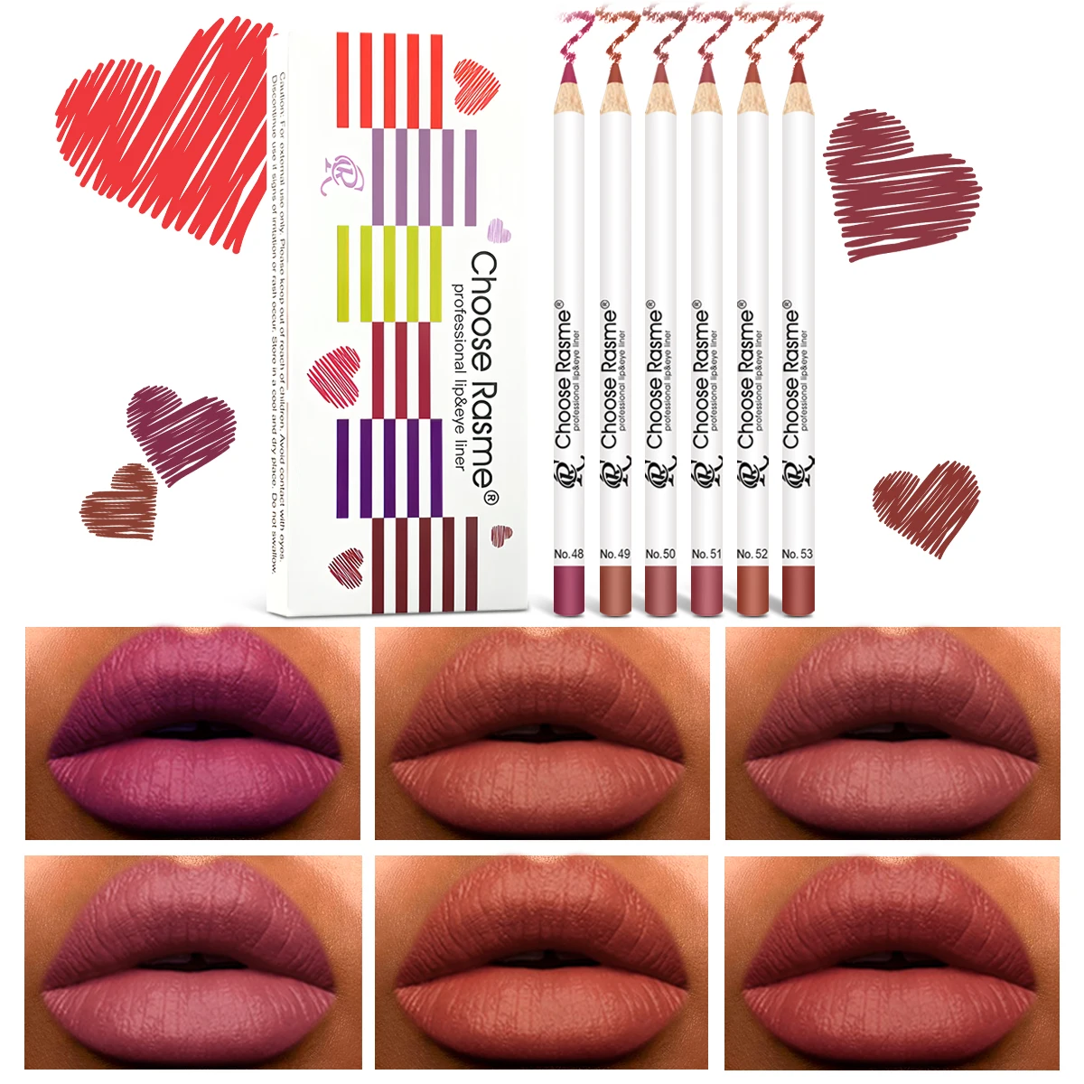 6-piece lipliner suit Coloring smooth outline lip liner durable waterproof lipstick suit