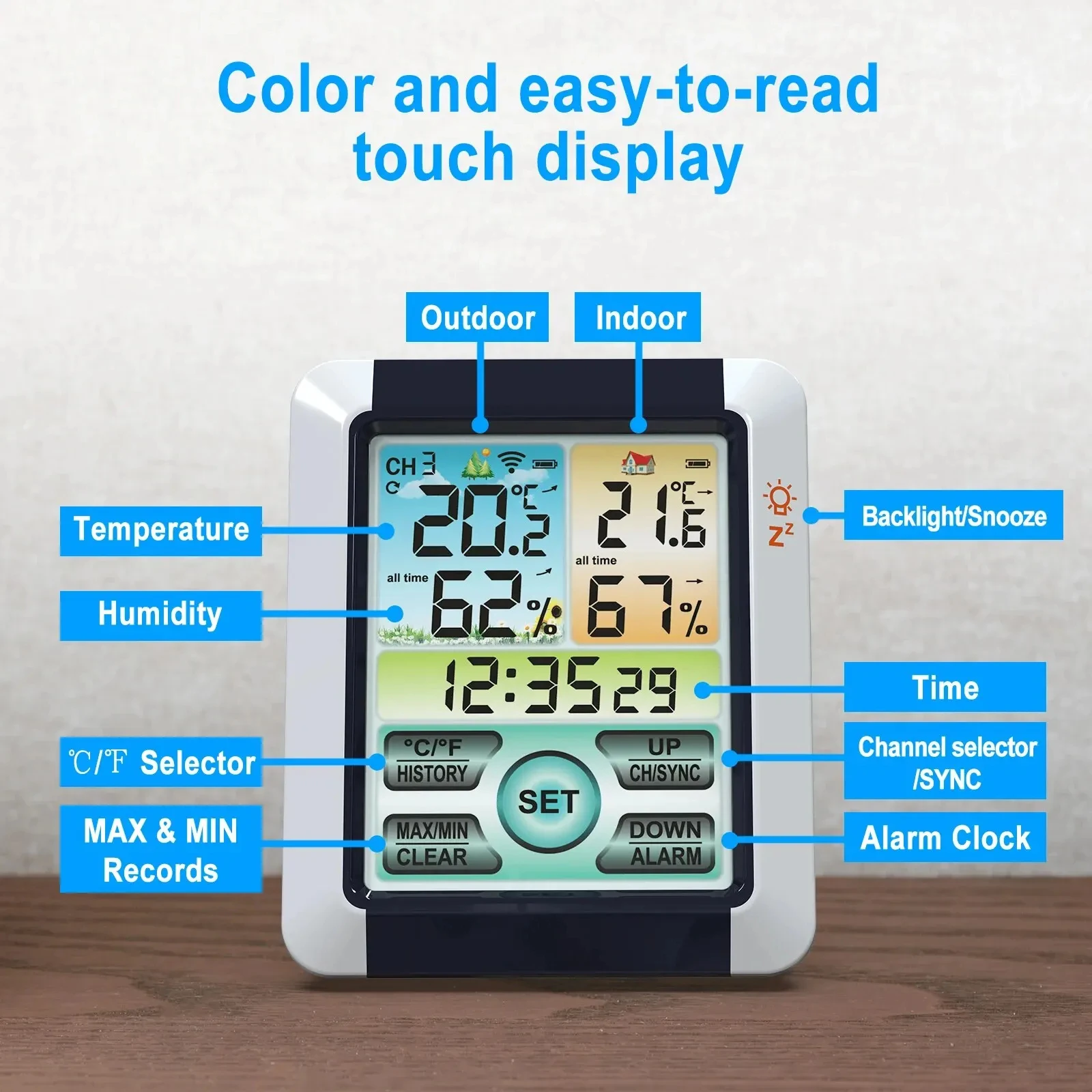 Wireless Temperature Humidity Meter Indoor Outdoor Weather Screen