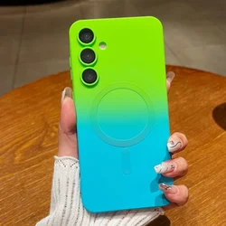 Gradient Soft Magnetic Phone Case with MagSafe - Compatible Cover - Galaxy S26 Plus (GreenCyan)