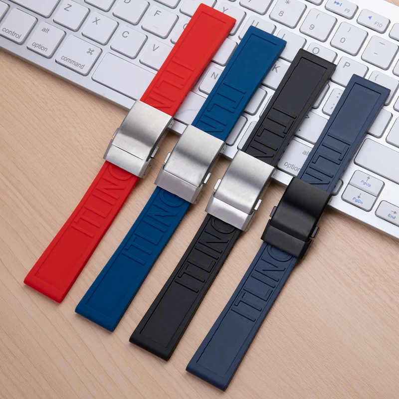 Thickness Soft Silicone Rubber Bracelet 22/24mm Black Red Blue Watch Band For Breitling Strap