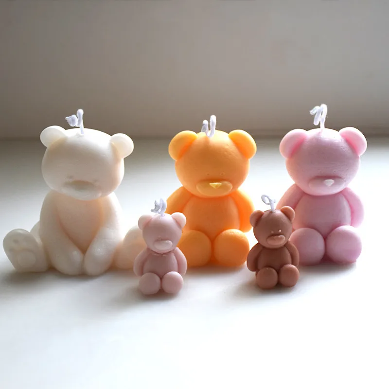 3D Cute Cartoon Bear Silicone Candle Mold Diy Handmade Soap Plaster Ice Cube Baking Mold Birthday Party Wedding Gift Making silicone candle mold