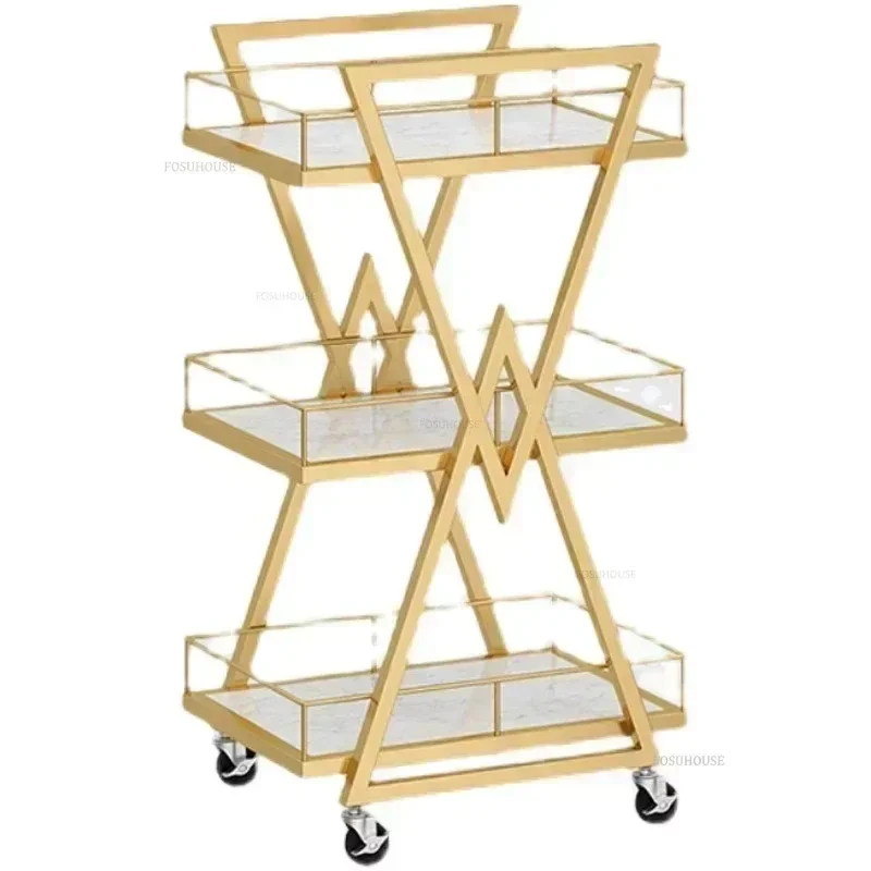 Modern Beauty Salon Gold Iron Salon Trolleys Professional Barbershop Tool Trolley Auxiliary Cart with Wheels for Beauty Z