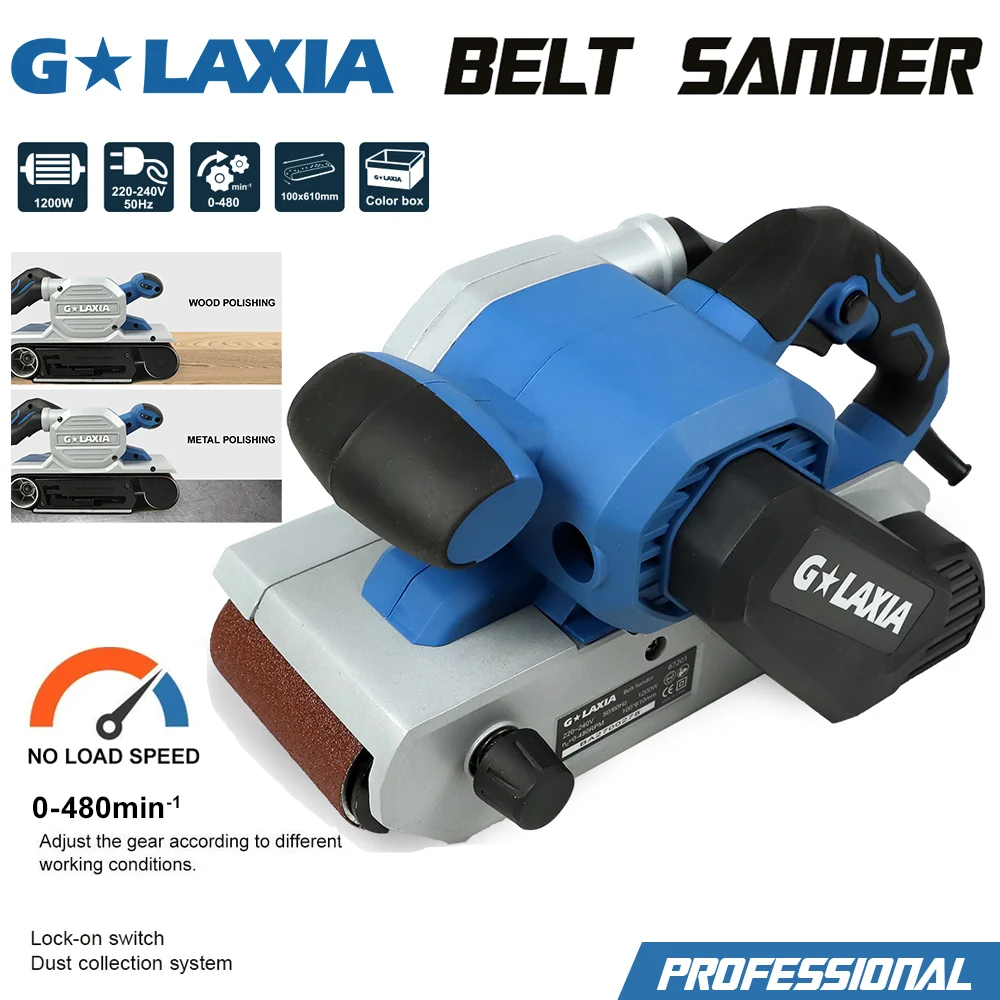 GALAXIA 220V 1200W Belt Sander With Dust Collection System Polishing Grinding Machine Electric Sander For Metal Woodwork