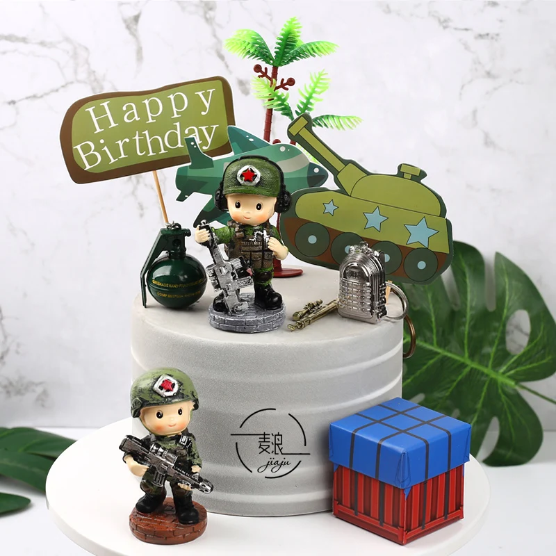 

Boy Happy Birthday National Day Cake Topper Special Forces Car Tank Armored Vehicle Fighter Doll Gift Baking Supplies Decoration