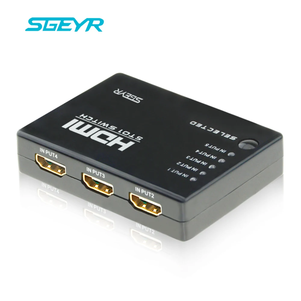 

SGEYR 5 Port HDMI Video Switch 5 input 1 Output HDMI 5x1 Switcher 5 In 1 Out Switches with USB Cable Power Supply