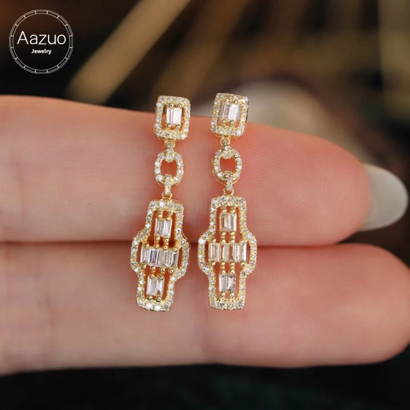 Aazuo 18K Pure Solid Yellow Gold Real Diamonds 0.50ct Square Cross Stud Earrings Gifted For Women Wedding Birthday Party Au750