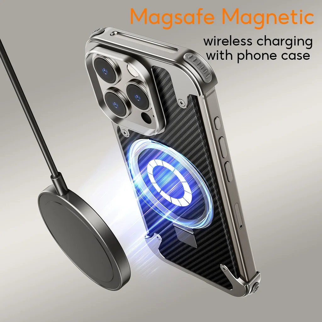 Eary Frameless Case for iPhone 15 Pro 15Plus Compatible Magsafe Magnetic Stand Military-Grade Shockproof Protective Phone Cover