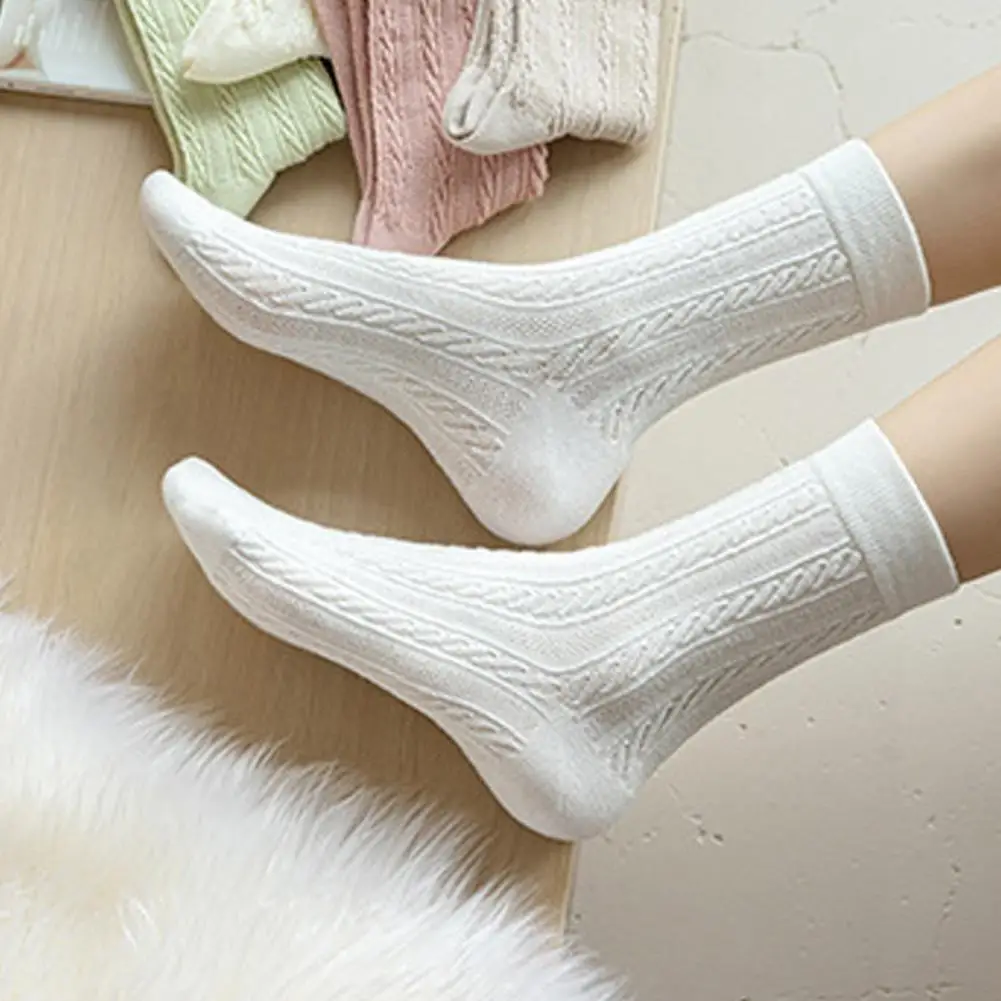 

Twist Pile Socks for Women Lolita Preppy Style Women's Mid-tube Twisted Flower Socks with High Elasticity for Active for Women