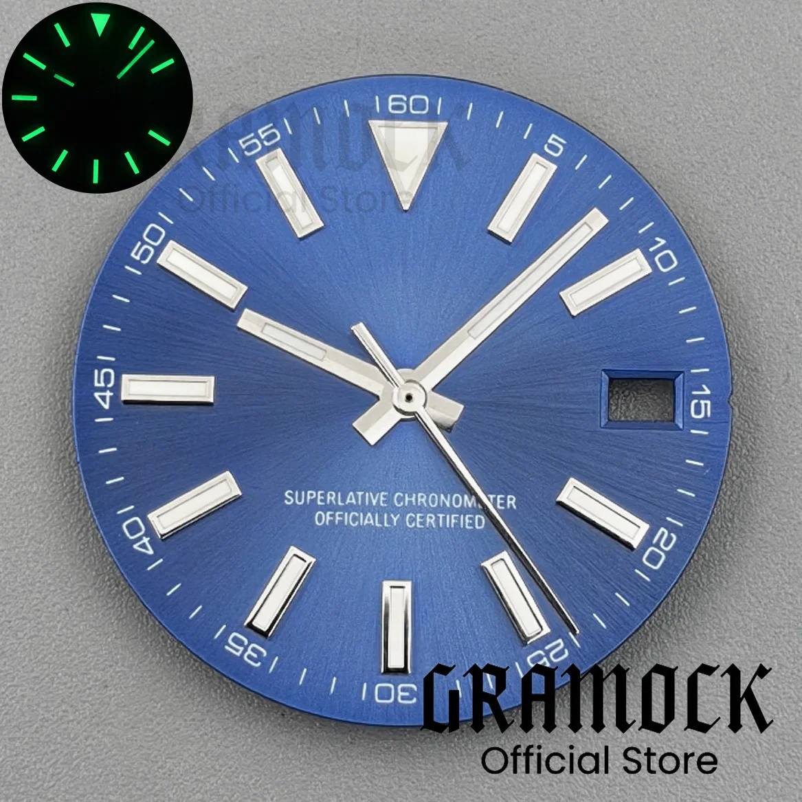 Sunburst Green-Blue-Black Luminous Watch Dial & Hand Set with Single Date Feature