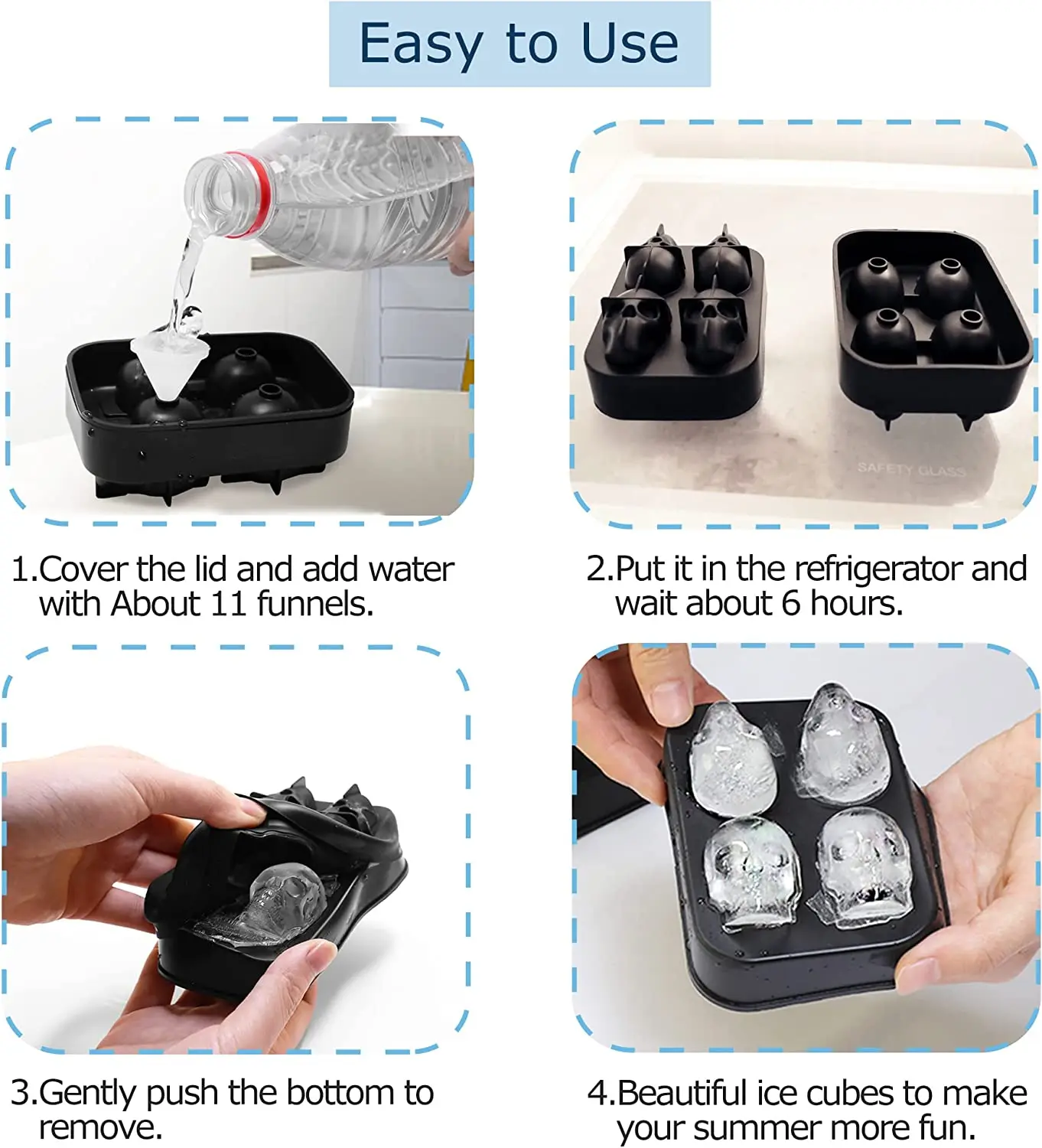 Webake Skull Ice Cube Mold, 10 Cavity Silicone Ice Mold with Lid for  Whiskey Skull Ice