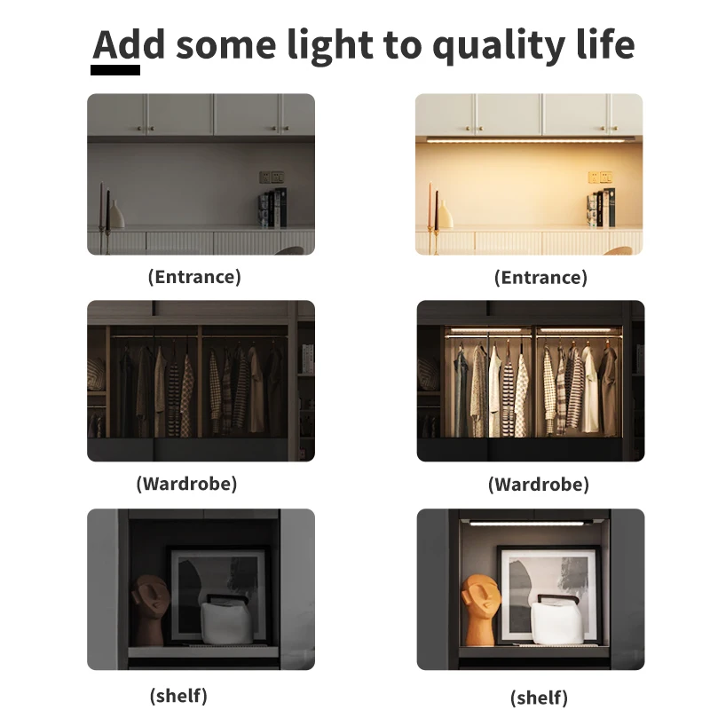 Cabinet Light USB Rechargeable Motion Sensor Led Three Colors In One Lamp For Kitchen Wardrobe Indoor Lighting 10/20/30/40/60cm 5