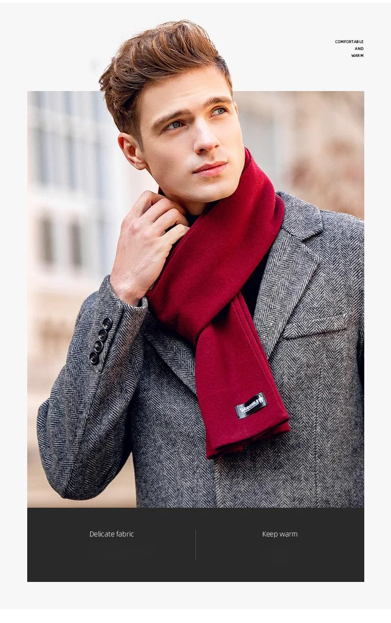 Warm Wool Scarf For Men Winter Solid Color Versatile Neck Warmer_voghion.com